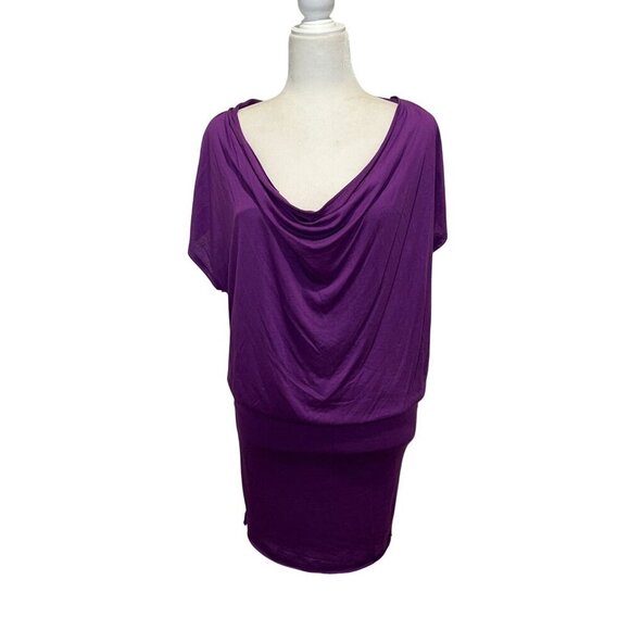Alice + Olivia Purple Draped Cowl Neck Tunic Dress Rayon Blend Womens Small - Picture 1 of 7